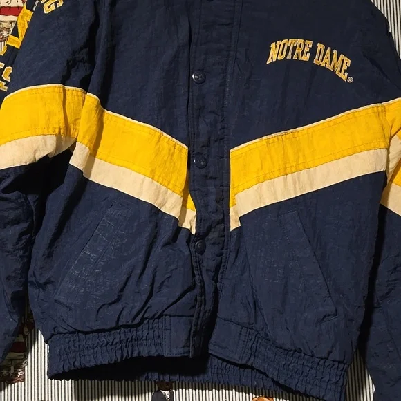 Vintage 90s Starter Notre Dame Fighting Irish College Jacket Blue Yellow Medium - Picture 7 of 16